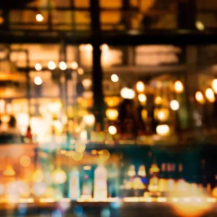 Pub background blurred with twinkling lights